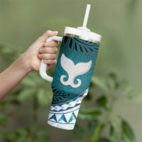 Aotearoa New Zealand Tumbler With Handle Maori Wera Paua Shell Teal Glitter LT05 - Polynesian Pride