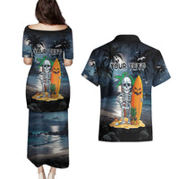 Personalised Hawaii Halloween Couples Matching Puletasi and Hawaiian Shirt Hallowaiian Skeleton Surf LT05 - Polynesian Pride