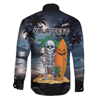 Personalised Hawaii Halloween Family Matching Off Shoulder Short Dress and Hawaiian Shirt Hallowaiian Skeleton Surf LT05 - Polynesian Pride