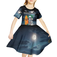 Personalised Hawaii Halloween Kid Short Sleeve Dress Hallowaiian Skeleton Surf