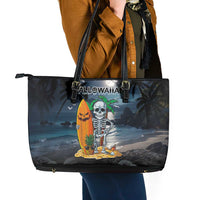 Hawaii Halloween Leather Tote Bag Hallowaiian Skeleton Surf LT05 - Polynesian Pride