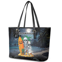 Hawaii Halloween Leather Tote Bag Hallowaiian Skeleton Surf LT05 - Polynesian Pride