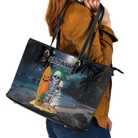 Hawaii Halloween Leather Tote Bag Hallowaiian Skeleton Surf LT05 - Polynesian Pride