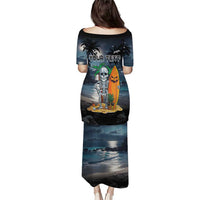 Personalised Hawaii Halloween Puletasi Hallowaiian Skeleton Surf LT05 - Polynesian Pride