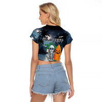 Personalised Hawaii Halloween Raglan Cropped T Shirt Hallowaiian Skeleton Surf LT05 - Polynesian Pride