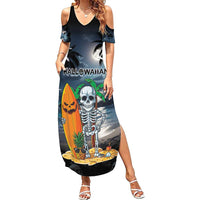 Personalised Hawaii Halloween Summer Maxi Dress Hallowaiian Skeleton Surf LT05 Women Black - Polynesian Pride