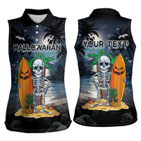 Personalised Hawaii Halloween Women Sleeveless Polo Shirt Hallowaiian Skeleton Surf