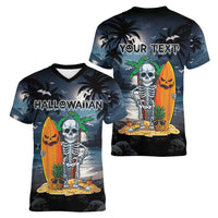 Personalised Hawaii Halloween Women V-Neck T-Shirt Hallowaiian Skeleton Surf LT05 - Polynesian Pride