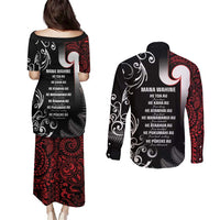 New Zealand Aotearoa Mana Wahine Couples Matching Puletasi and Long Sleeve Button Shirt LT05 - Polynesian Pride