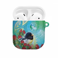 New Zealand Tomtit AirPods Case Maori Koru With Pohutukawa Galaxy Style LT05 Aqua - Polynesian Pride