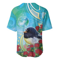 New Zealand Tomtit Baseball Jersey Maori Koru With Pohutukawa Galaxy Style LT05 - Polynesian Pride