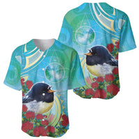 New Zealand Tomtit Baseball Jersey Maori Koru With Pohutukawa Galaxy Style LT05 - Polynesian Pride