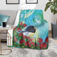 New Zealand Tomtit Blanket Maori Koru With Pohutukawa Galaxy Style - Polynesian Pride