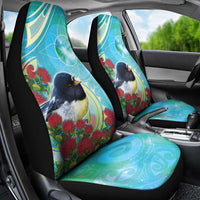 New Zealand Tomtit Car Seat Cover Maori Koru With Pohutukawa Galaxy Style - Polynesian Pride