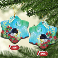 New Zealand Tomtit Ceramic Ornament Maori Koru With Pohutukawa Galaxy Style - Polynesian Pride