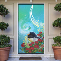 New Zealand Tomtit Door Cover Maori Koru With Pohutukawa Galaxy Style - Polynesian Pride
