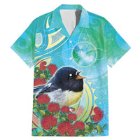 New Zealand Tomtit Family Matching Mermaid Dress and Hawaiian Shirt Maori Koru With Pohutukawa Galaxy Style - Polynesian Pride