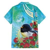 New Zealand Tomtit Family Matching Off Shoulder Maxi Dress and Hawaiian Shirt Maori Koru With Pohutukawa Galaxy Style - Polynesian Pride