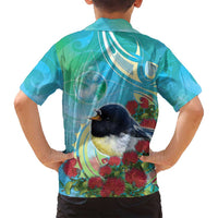 New Zealand Tomtit Family Matching Off Shoulder Short Dress and Hawaiian Shirt Maori Koru With Pohutukawa Galaxy Style - Polynesian Pride