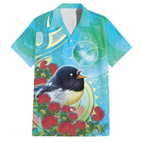 New Zealand Tomtit Family Matching Short Sleeve Bodycon Dress and Hawaiian Shirt Maori Koru With Pohutukawa Galaxy Style - Polynesian Pride