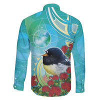 New Zealand Tomtit Family Matching Short Sleeve Bodycon Dress and Hawaiian Shirt Maori Koru With Pohutukawa Galaxy Style - Polynesian Pride