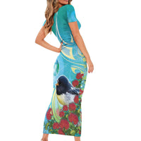 New Zealand Tomtit Family Matching Short Sleeve Bodycon Dress and Hawaiian Shirt Maori Koru With Pohutukawa Galaxy Style - Polynesian Pride