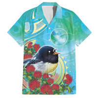 New Zealand Tomtit Family Matching Tank Maxi Dress and Hawaiian Shirt Maori Koru With Pohutukawa Galaxy Style - Polynesian Pride