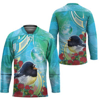 New Zealand Tomtit Hockey Jersey Maori Koru With Pohutukawa Galaxy Style LT05 - Polynesian Pride