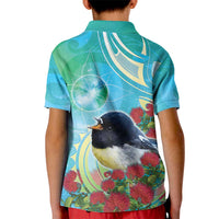 New Zealand Tomtit Kid Polo Shirt Maori Koru With Pohutukawa Galaxy Style LT05 - Polynesian Pride