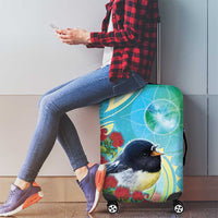 New Zealand Tomtit Luggage Cover Maori Koru With Pohutukawa Galaxy Style - Polynesian Pride