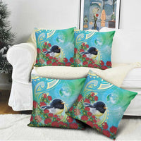 New Zealand Tomtit Pillow Cover Maori Koru With Pohutukawa Galaxy Style - Polynesian Pride