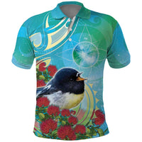 New Zealand Tomtit Polo Shirt Maori Koru With Pohutukawa Galaxy Style - Polynesian Pride