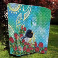 New Zealand Tomtit Quilt Maori Koru With Pohutukawa Galaxy Style - Polynesian Pride