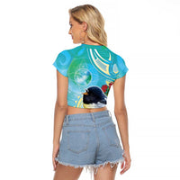 New Zealand Tomtit Raglan Cropped T Shirt Maori Koru With Pohutukawa Galaxy Style LT05 - Polynesian Pride