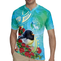 New Zealand Tomtit Rugby Jersey Maori Koru With Pohutukawa Galaxy Style LT05 - Polynesian Pride