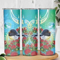 New Zealand Tomtit Skinny Tumbler Maori Koru With Pohutukawa Galaxy Style - Polynesian Pride