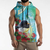 New Zealand Tomtit Sleeveless Hoodie Maori Koru With Pohutukawa Galaxy Style - Polynesian Pride
