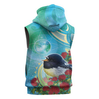New Zealand Tomtit Sleeveless Zip Hoodie Maori Koru With Pohutukawa Galaxy Style LT05 - Polynesian Pride