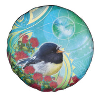 New Zealand Tomtit Spare Tire Cover Maori Koru With Pohutukawa Galaxy Style - Polynesian Pride