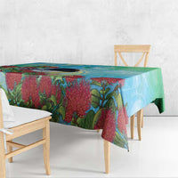 New Zealand Tomtit Tablecloth Maori Koru With Pohutukawa Galaxy Style - Polynesian Pride