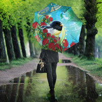 New Zealand Tomtit Umbrella Maori Koru With Pohutukawa Galaxy Style - Polynesian Pride