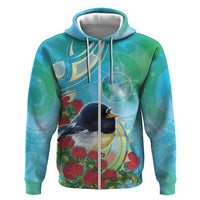New Zealand Tomtit Zip Hoodie Maori Koru With Pohutukawa Galaxy Style - Polynesian Pride