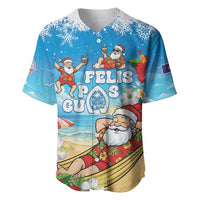 Guam Christmas Baseball Jersey Felis Pasgua Chilling Santa LT05 Blue - Polynesian Pride