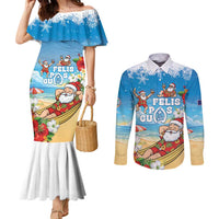 Guam Christmas Couples Matching Mermaid Dress and Long Sleeve Button Shirt Felis Pasgua Chilling Santa - Polynesian Pride