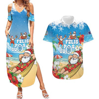 Guam Christmas Couples Matching Summer Maxi Dress and Hawaiian Shirt Felis Pasgua Chilling Santa LT05 Blue - Polynesian Pride