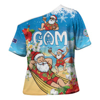Guam Christmas Cross Shoulder Shirt Felis Pasgua Chilling Santa - Polynesian Pride