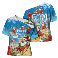 Guam Christmas Cross Shoulder Shirt Felis Pasgua Chilling Santa - Polynesian Pride