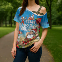 Guam Christmas Cross Shoulder Shirt Felis Pasgua Chilling Santa - Polynesian Pride