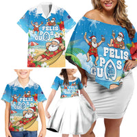 Guam Christmas Family Matching Off Shoulder Short Dress and Hawaiian Shirt Felis Pasgua Chilling Santa - Polynesian Pride