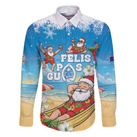 Guam Christmas Family Matching Tank Maxi Dress and Hawaiian Shirt Felis Pasgua Chilling Santa LT05 Dad's Shirt - Long Sleeve Blue - Polynesian Pride